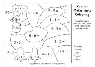 Rooster Maths Facts Colouring Page