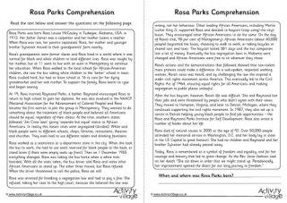 Rosa Parks Comprehension
