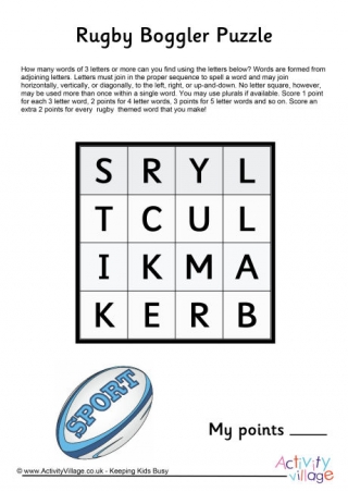 Rugby Boggler Puzzle