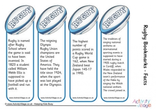 Rugby Facts Bookmarks