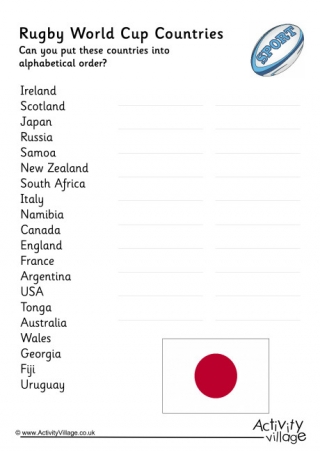 Rugby World Cup 2019 Alphabetical Order Worksheet