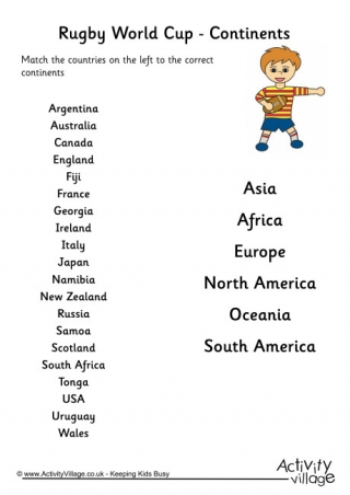 Rugby World Cup 2019 Continents Worksheet
