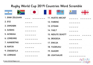 Rugby World Cup 2019 Countries Word Scramble