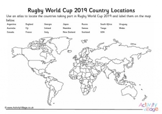 Rugby World Cup 2019 Country Locations Worksheet