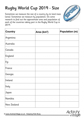Rugby World Cup 2019 Size Worksheet