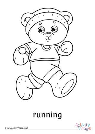 Running Teddy Bear Colouring Page