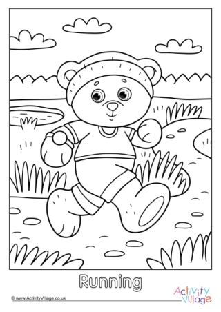 Running Teddy Bear Colouring Page 2