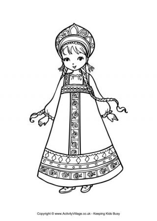 Russian Girl Colouring Page