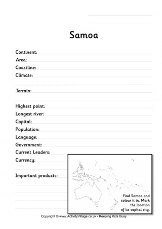 Samoa Fact Worksheet