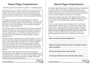 Samuel Pepys Comprehension