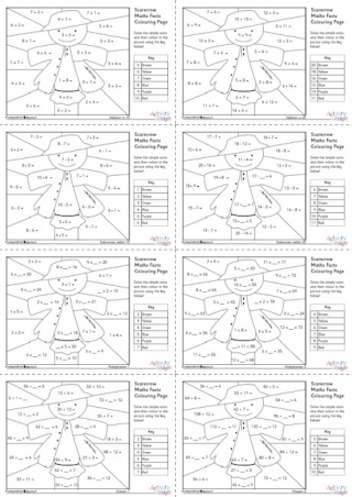 Scarecrow maths facts colouring pages