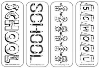 School Bookmarks to Colour