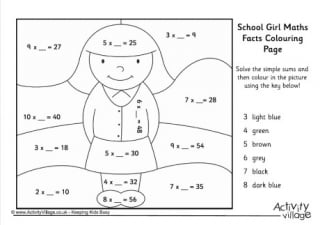 School Girl Maths Facts Colouring Page