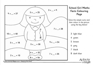 School Girl Maths Facts Colouring Page