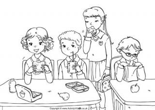 School Lunch Colouring Page