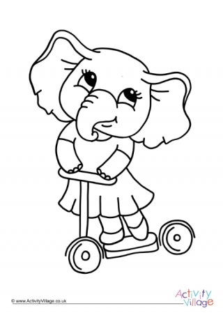 Scooter Elephant Colouring Page 1