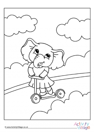 Scooter Elephant Colouring Page 2