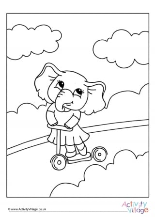 Scooter Elephant Colouring Page 2