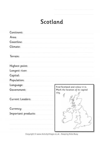 Scotland Fact Worksheet