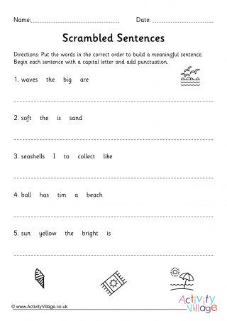 Scrambled Sentences Worksheet KS1