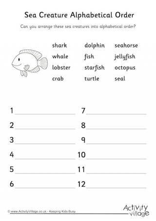 Sea Creature Alphabetical Order 2