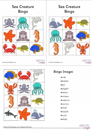 Sea Creature Bingo Cards