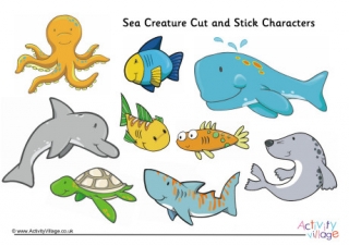 Sea Creature Cut and Stick Characters