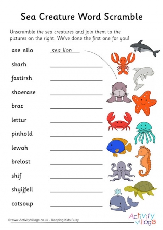 Sea Creature Word Scramble