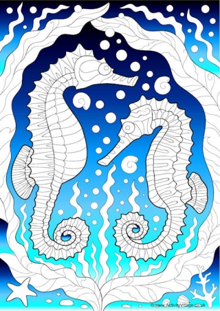 Seahorse Doodle Colour Pop Colouring Page