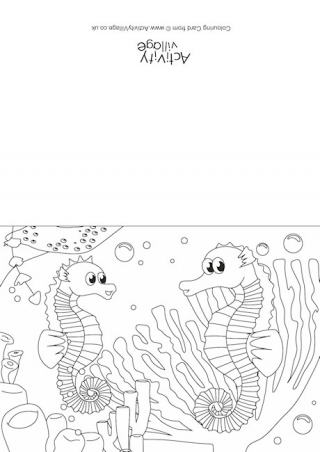 Seahorses Scene Colouring Card
