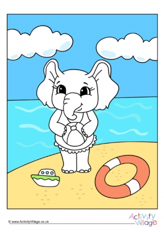 Seaside Elephant Colour Pop Colouring Page