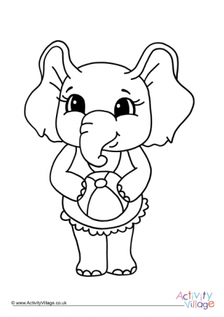 Seaside Elephant Colouring Page 1