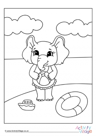 Seaside Elephant Colouring Page 2