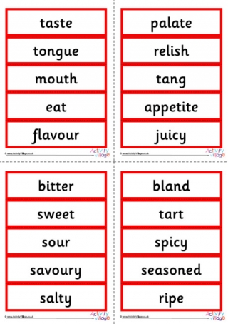 Senses Taste Word Cards