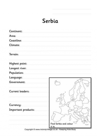 Serbia Fact Worksheet