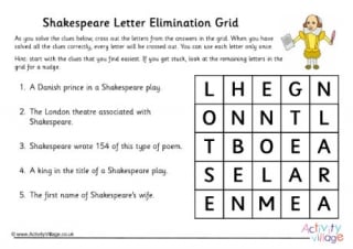 Shakespeare Letter Elimination Grid