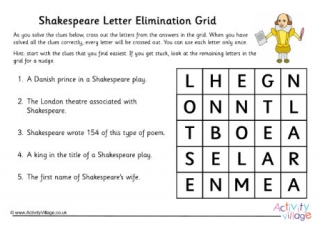 Shakespeare Letter Elimination Grid