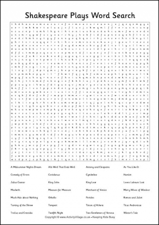 Shakespeare Plays Word Search