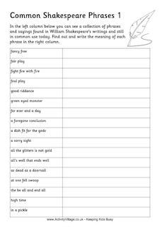 Shakespeare Worksheets