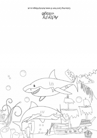 Sharks Scene Colouring Card