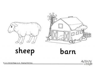 Sheep and Barn Colouring Page