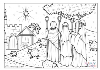 Shepherds Looking Down to Bethlehem Colouring Page