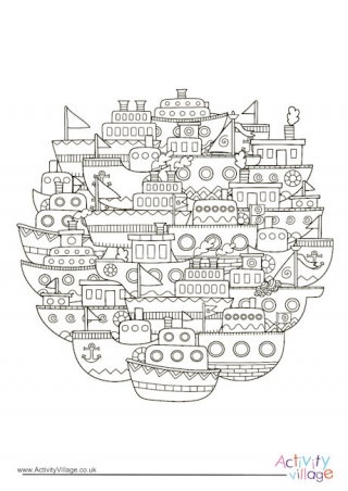 Ships Circle Colouring Page