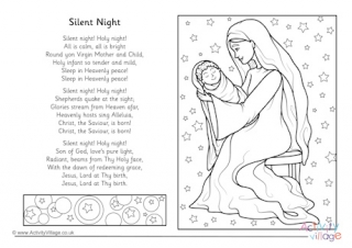 Silent Night Christmas Carol Colouring Page