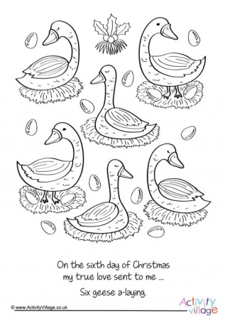 Six Geese Laying Colouring Page