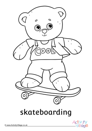 Skateboarding Teddy Bear Colouring Page
