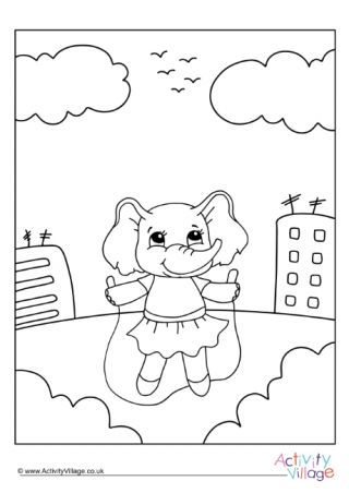 Skipping Rope Elephant Colouring Page 2