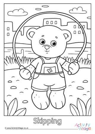 Skipping Teddy Bear Colouring Page 2