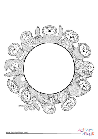 Sloths Border Colouring Page