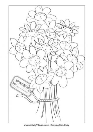 Smiling Flowers Colouring Page